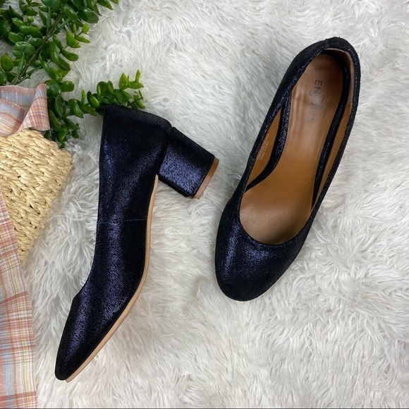 Enjoiya eleganza navy metallic shimmery closed toe pumps heels size 38/7.5 - Picture 3 of 8